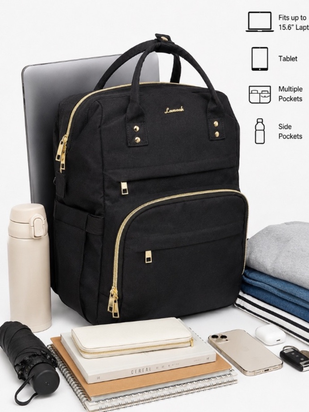 NWOT LOVEVOOK BLACK LAPTOP BACKPACK WITH USB PORT TRAVEL WORK WEEKEND BAG